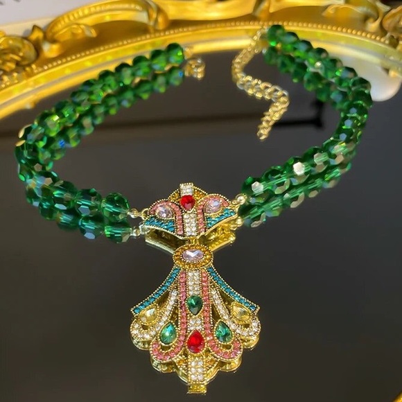 Colorful Jewel Tone Beaded Rhinestone Necklace - Picture 4 of 4